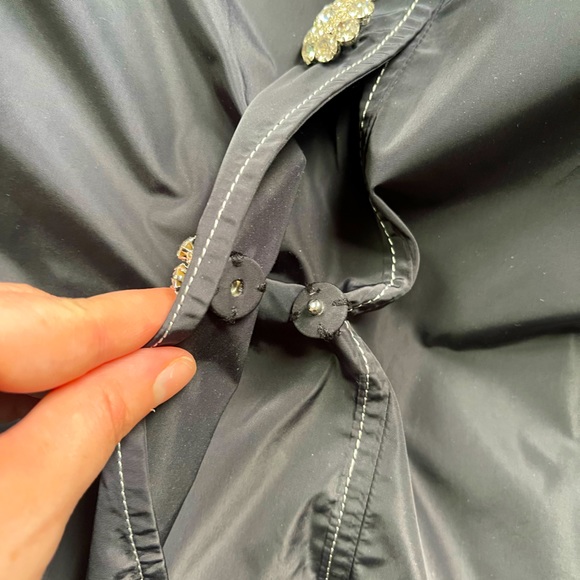 NWOT Ganni SZ 42 Black Recycled Polyester Puff Sleeve Rhinestone Snap Dress! - Picture 7 of 12